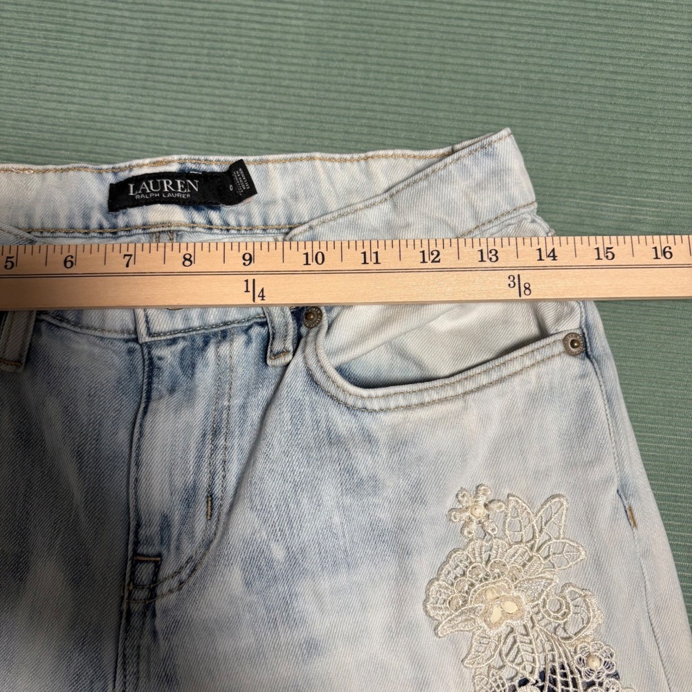 Lauren‎ Ralph Lauren Patchwork Lace Embroidered Light Wash Jeans Womens 0 - Picture 8 of 11